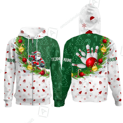 Custom Christmas Santa Bowling Team Jerseys Polo Shirts, Christmas Santa Bowling uniforms - Bowling Polo Personalized Name And Team Name