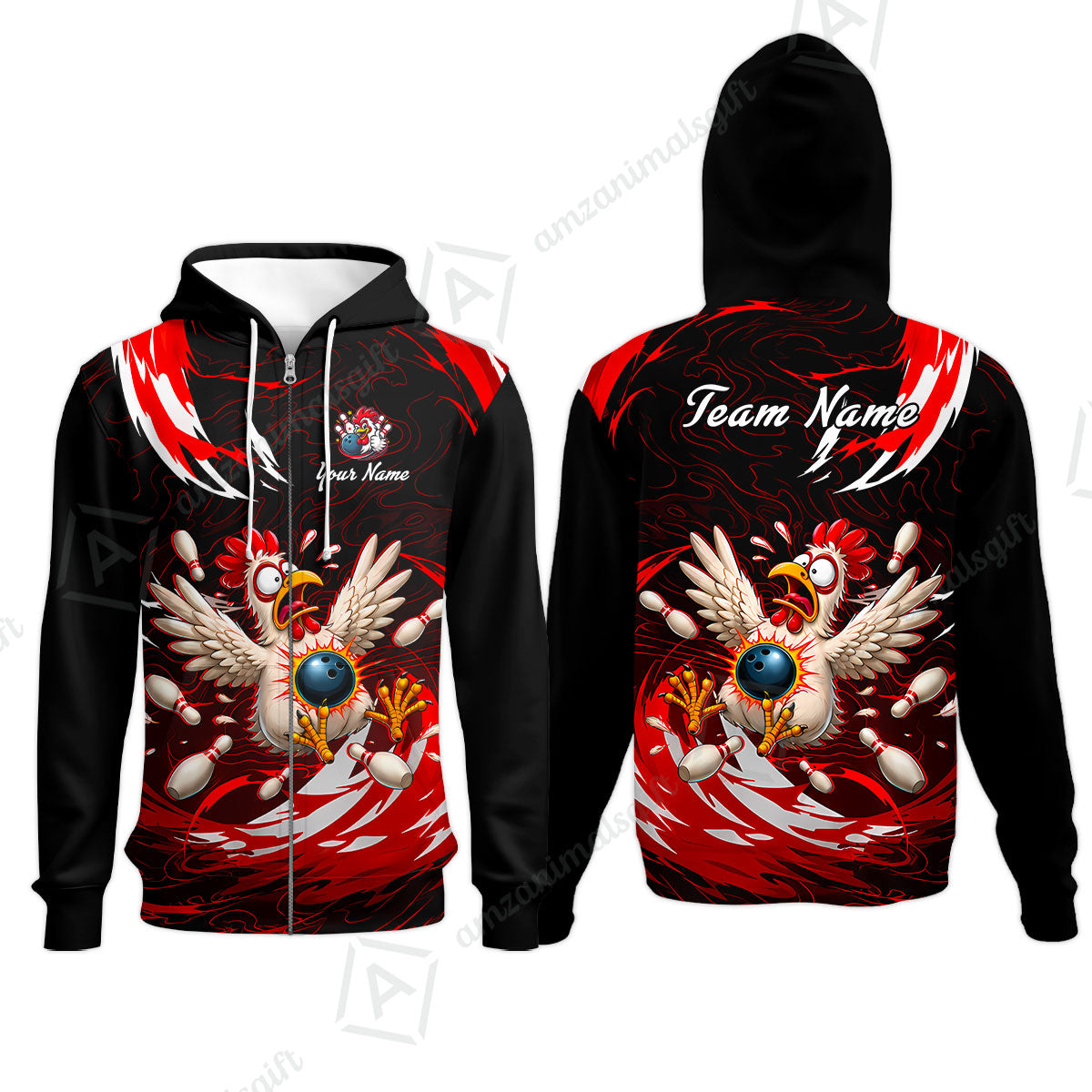 Customized Bowling Shirt, Crazy Chicken, Personalized Polo Shirt For Players With Name & Team Name