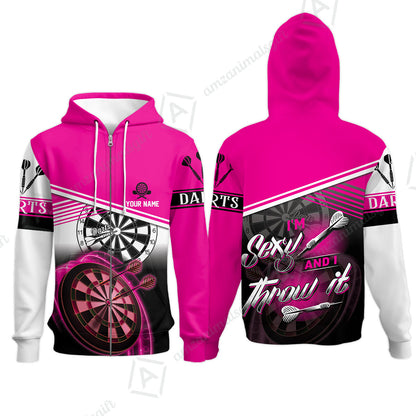 Darts Custom Name Men Polo Shirt, Dartboard Personalized Pink Men Polo Shirt Gift For Darts Lovers, Friend, Team, I'm Sexy And I Throw It