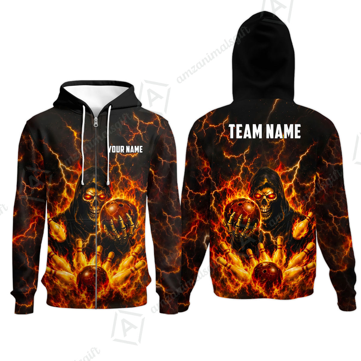 Custom Bowling Jersey Polo Shirt, Lightning Grim Reaper, Custom Bowling Jersey Team Shirt For Players With Name & Team Name