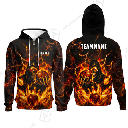 Custom Bowling Jersey Polo Shirt, Lightning Grim Reaper, Custom Bowling Jersey Team Shirt For Players With Name & Team Name