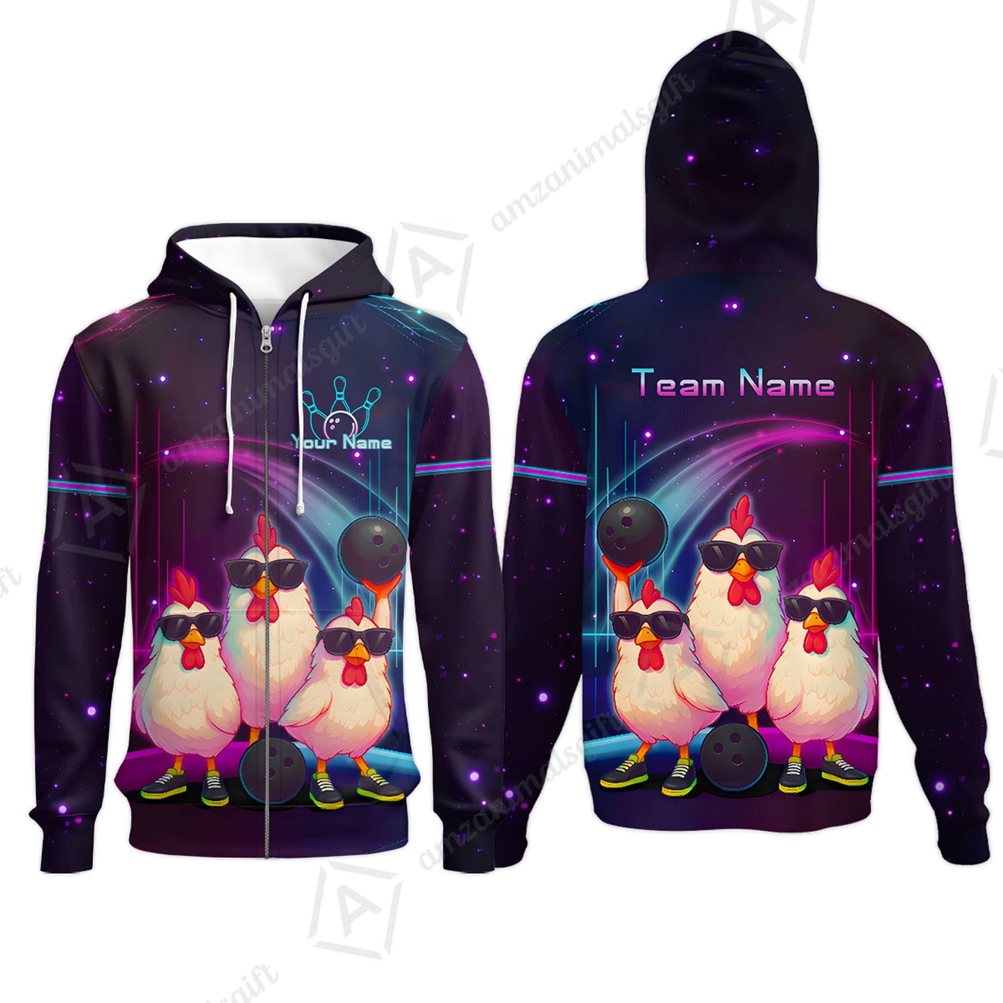 Custom Bowling Jersey Polo Shirt, Sunglasses Chicken Bowling, Custom Bowling Jersey Team Shirt For Players With Name & Team Name