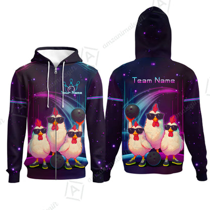 Custom Bowling Jersey Polo Shirt, Sunglasses Chicken Bowling, Custom Bowling Jersey Team Shirt For Players With Name & Team Name