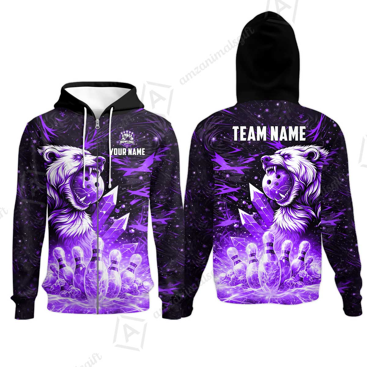 Custom Bowling Jersey Polo Shirt, Arctic Bear & Crystal Galaxy, Custom Bowling Jersey Team Shirt For Players With Name & Team Name