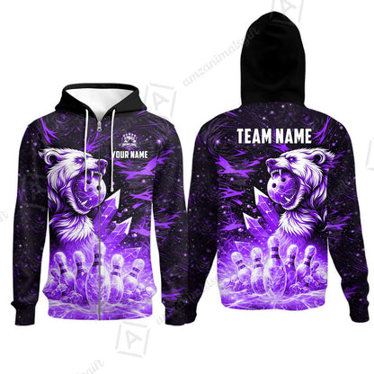 Custom Bowling Jersey Polo Shirt, Arctic Bear & Crystal Galaxy, Custom Bowling Jersey Team Shirt For Players With Name & Team Name