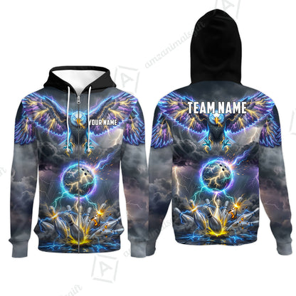 Custom Bowling Jersey Polo Shirt, Majestic Electric Lightning Eagle, Custom Bowling Jersey Team Shirt For Players With Name and Team Name