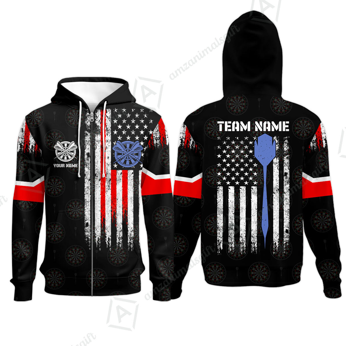 Customized American Flag Darts Polo Shirt, Darts Red White Blue Team Jersey Polo Shirt, Perfect Outfit for Darts Players