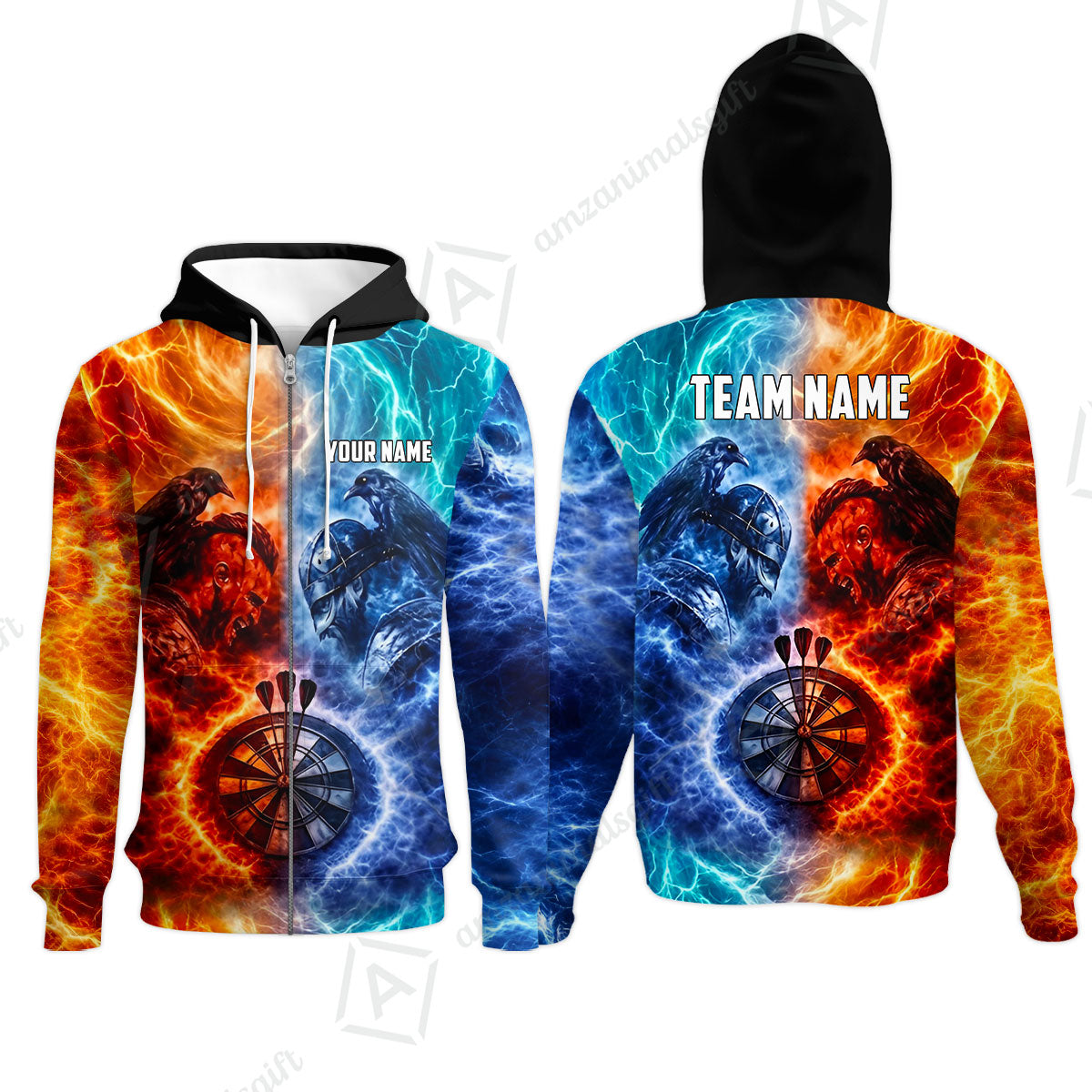 Custom Darts Team Jersey, Personalized Fire Ice Raven Darts Polo Shirt For Players With Name & Team Name