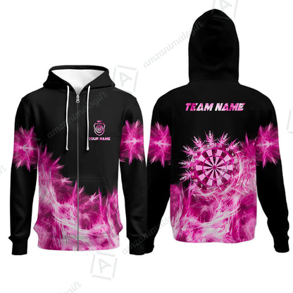 Customized Darts Zip Hoodie, Darts Icy Light Black And Multi Color Team Zip Hoodie For Darts Player