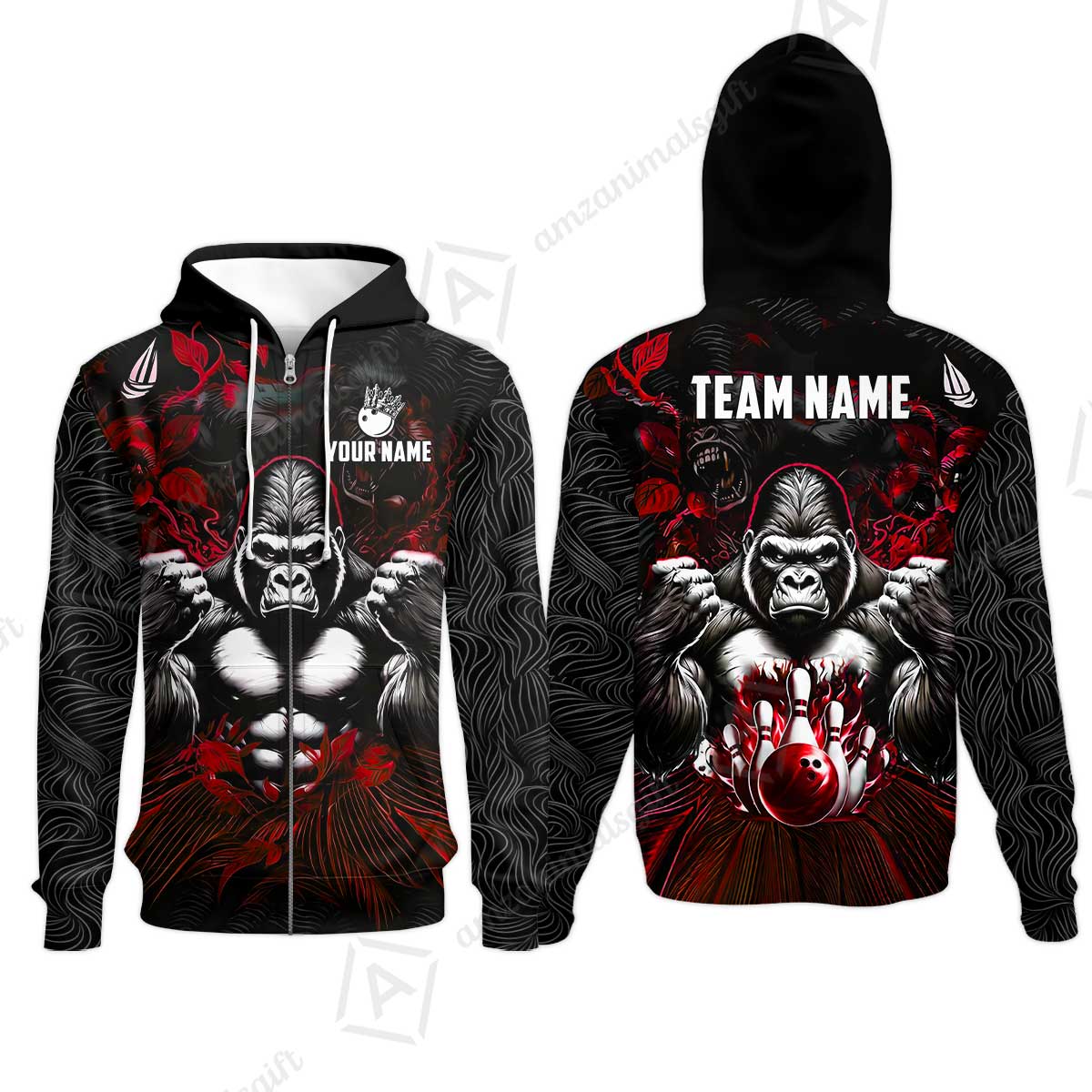 Custom Bowling Jersey Polo Shirt, Furious Gorilla Mascot, Custom Bowling Jersey Team Shirt For Players With Name & Team Name
