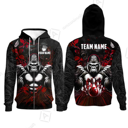Custom Bowling Jersey Polo Shirt, Furious Gorilla Mascot, Custom Bowling Jersey Team Shirt For Players With Name & Team Name