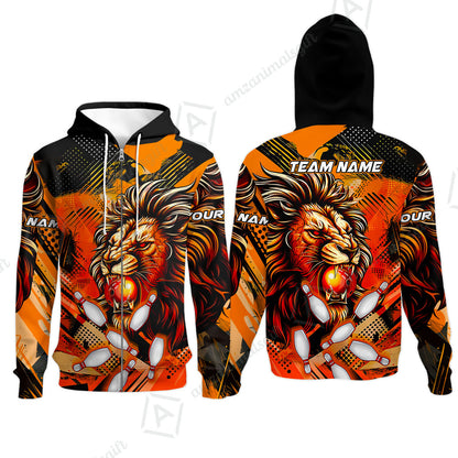 Custom Bowling Team Jerseys Shirts, Bowling uniforms Ball & Pins Lion Pattern Personalized Name And Team Name