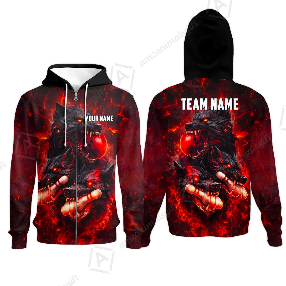 Custom Bowling Jersey Polo Shirt, Dark Fantasy Hellfire Werewolf, Custom Bowling Jersey Team Shirt For Players With Name & Team Name