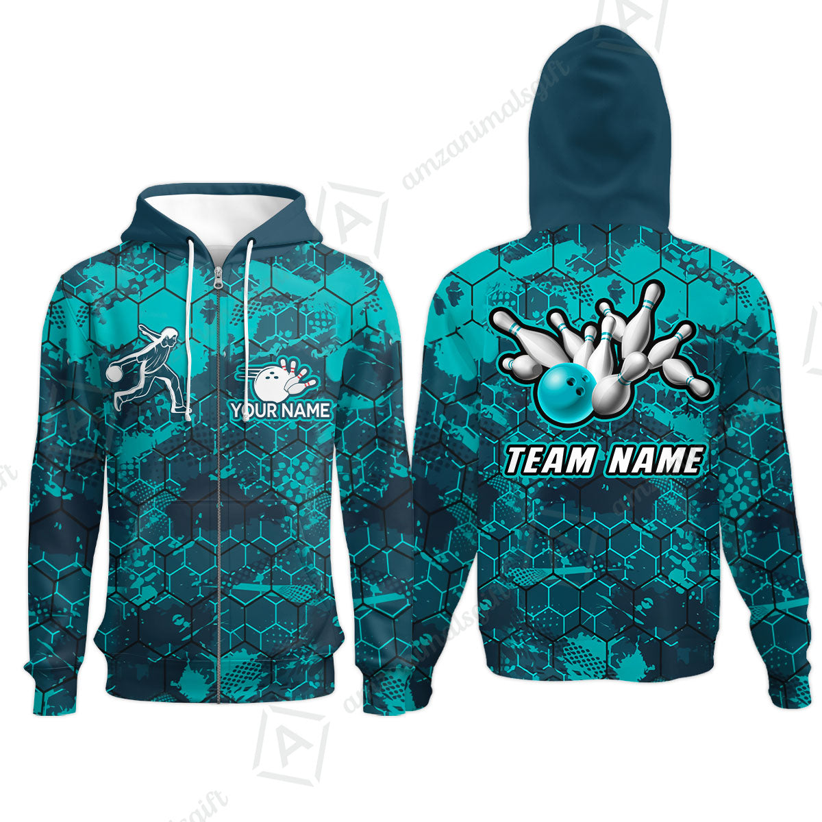 Custom Turquoise Bowling Team Jersey Shirts, Bowling Team Uniforms Jerseys, Personalized Name And Team Name