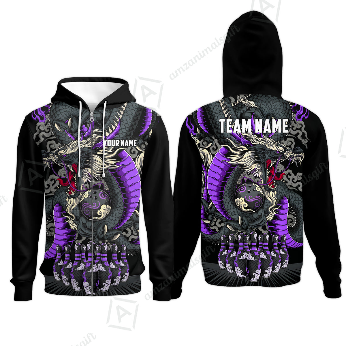 Custom Bowling Jersey Polo Shirt, Oriental Jade Dragon & Classic Clouds, Custom Bowling Jersey Team Shirt For Players With Name & Team Name