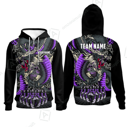 Custom Bowling Jersey Polo Shirt, Oriental Jade Dragon & Classic Clouds, Custom Bowling Jersey Team Shirt For Players With Name & Team Name