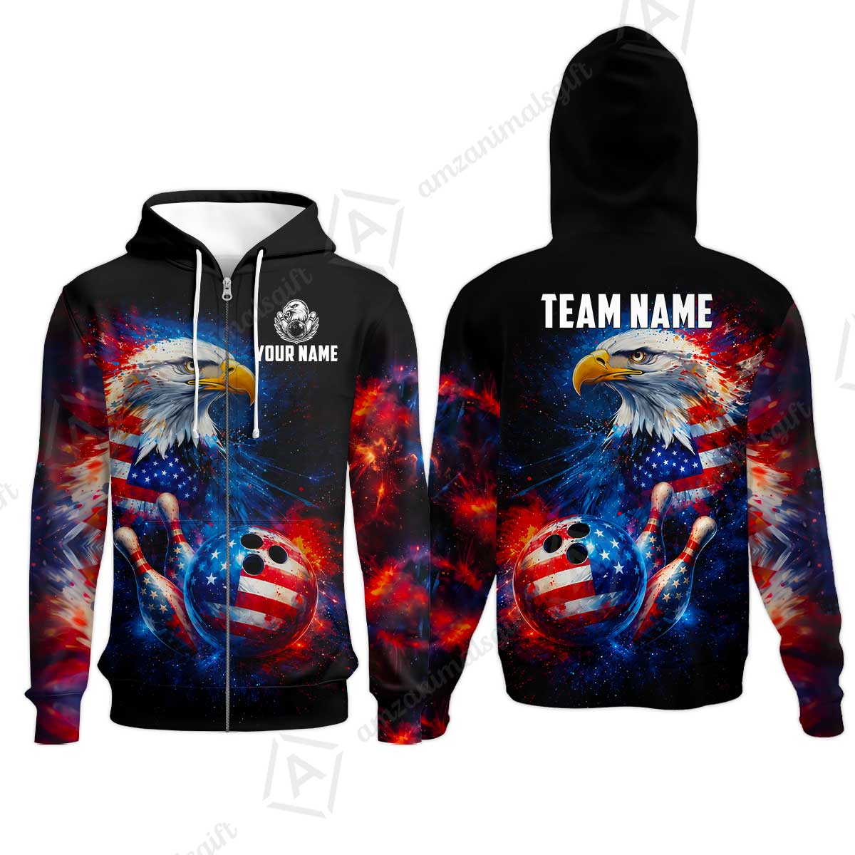 Customized Patriotic Galaxy Eagle Strike Bowling Jersey, Custom Name And Team Name For Bowlers