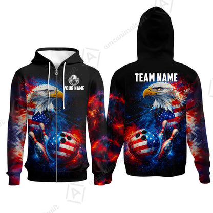 Customized Patriotic Galaxy Eagle Strike Bowling Jersey, Custom Name And Team Name For Bowlers