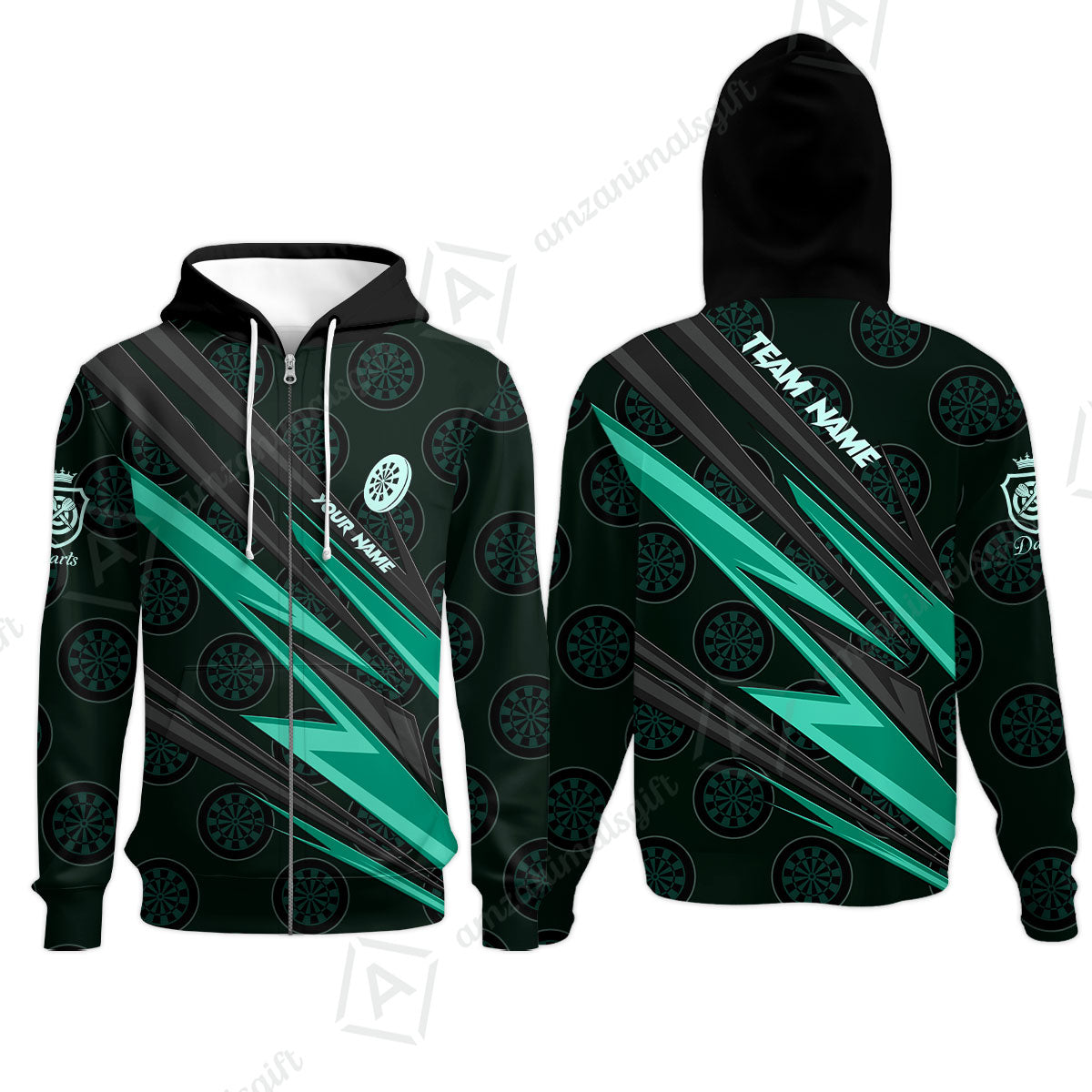 Custom Turquoise Dartboard Pattern Darts Men Polo Shirt Team,  Custom Darts Team Jerseys Uniform, Personalized Name And Team Name Shirts