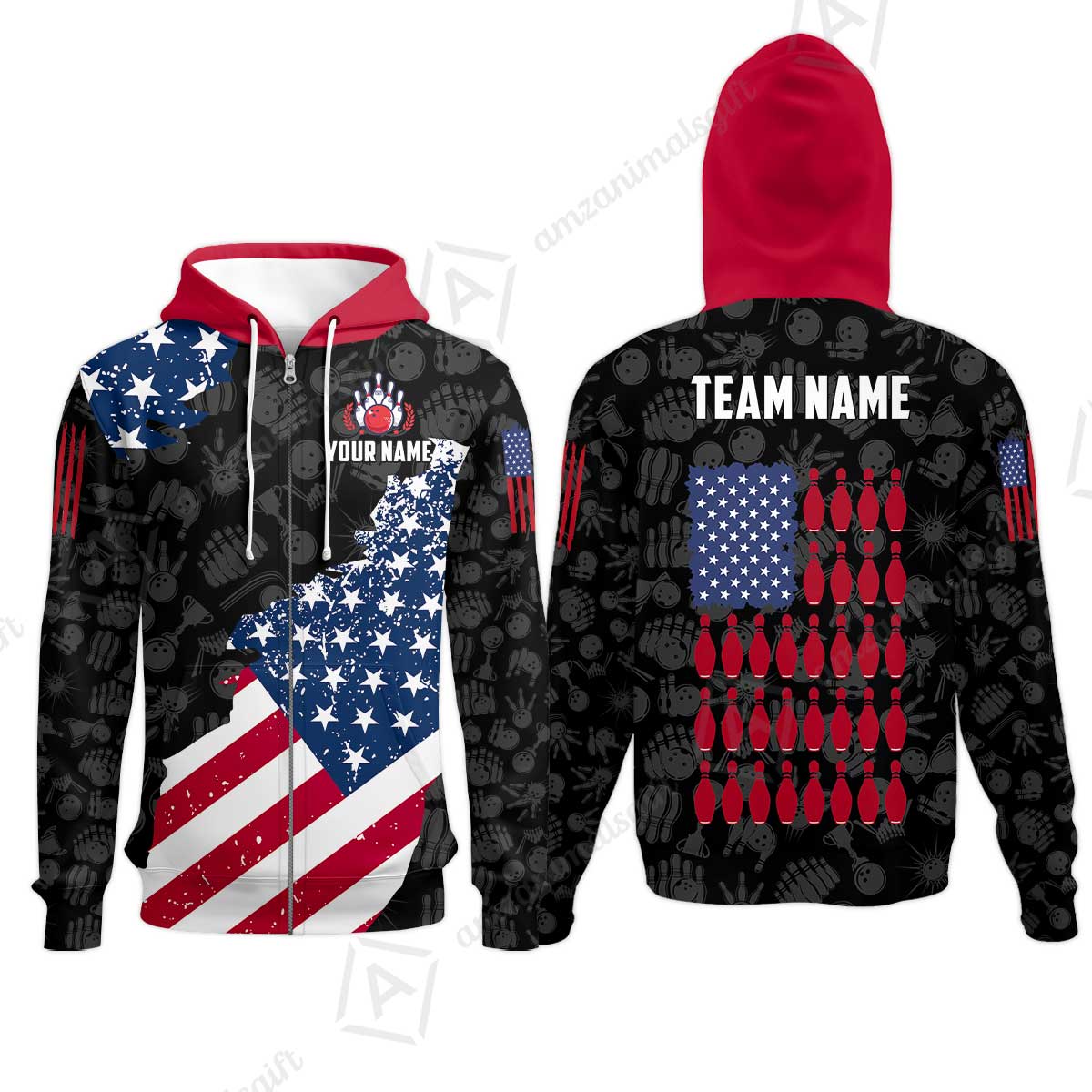 Custom Bowling Jersey Polo Shirt, Americana Patriotic Distressed Flag, Custom Bowling Jersey Team Shirt For Players With Name and Team Name