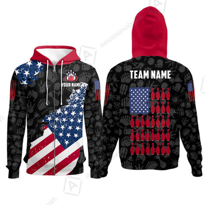 Custom Bowling Jersey Polo Shirt, Americana Patriotic Distressed Flag, Custom Bowling Jersey Team Shirt For Players With Name and Team Name