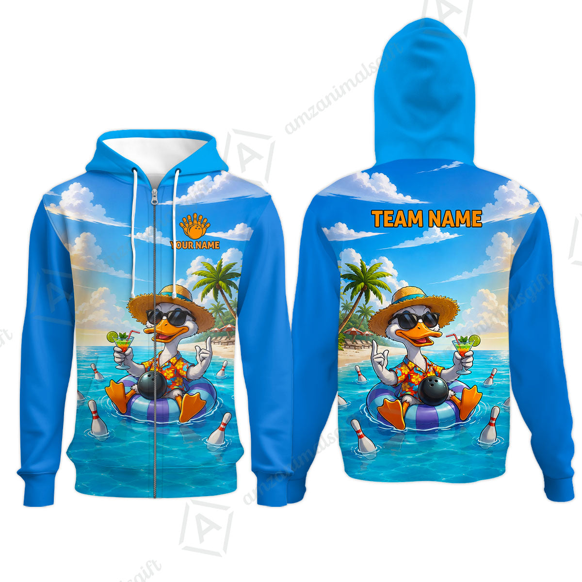 Custom Bowling Jersey Polo Shirt, Tropical Beach Duck Vacation Bowling, Custom Bowling Jersey Team Shirt For Players With Name and Team Name