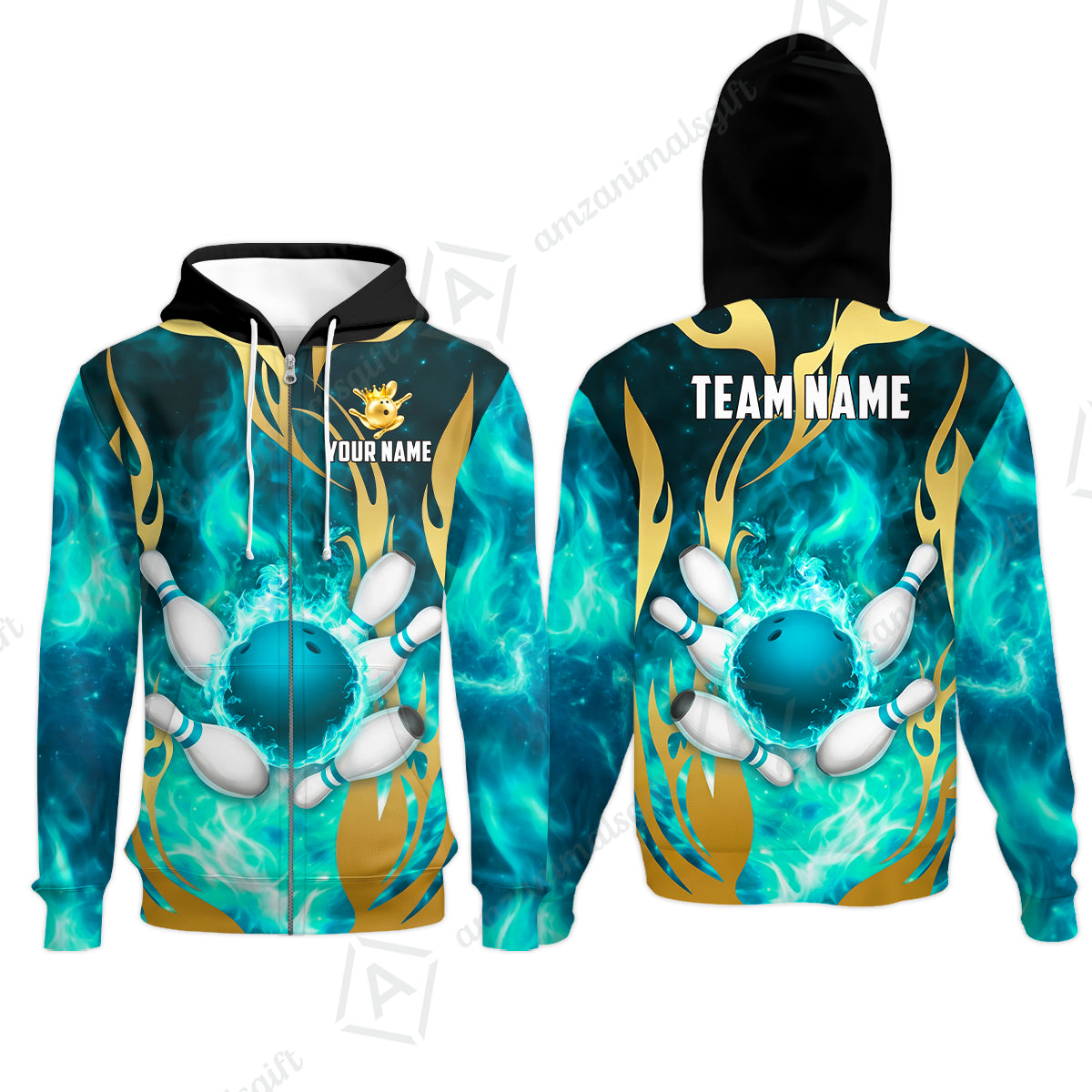 Custom Bowling Jersey Polo Shirt, Abyssal Fire & Golden Flames, Custom Bowling Jersey Team Shirt For Players With Name & Team Name