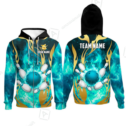 Custom Bowling Jersey Polo Shirt, Abyssal Fire & Golden Flames, Custom Bowling Jersey Team Shirt For Players With Name & Team Name