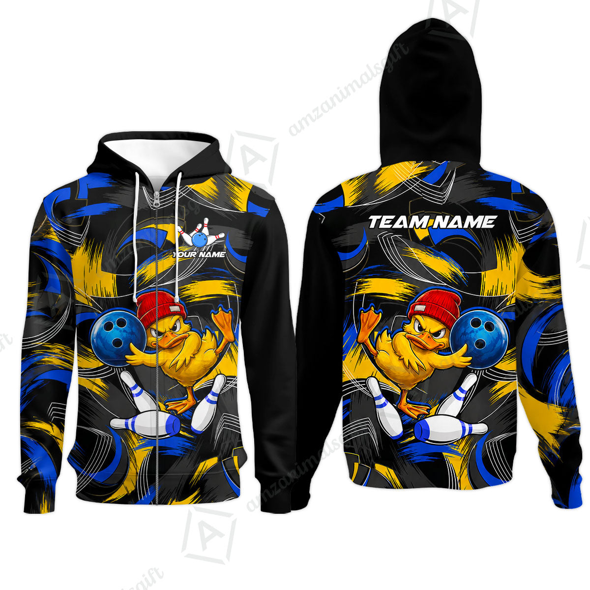 Custom Bowling Jersey Polo Shirt, Angry Grunge Splash Duckling, Custom Bowling Jersey Team Shirt For Players With Name and Team Name