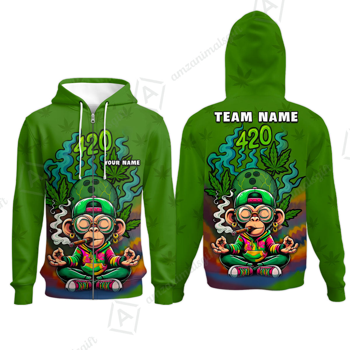 Custom Bowling Team Uniform Jersey 420 Monkey Funky Streetwear Shirt with Colorful, Bowling Shirt Personalized Name And Team Name