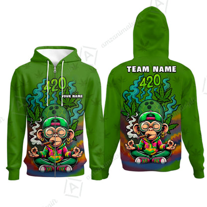 Custom Bowling Team Uniform Jersey 420 Monkey Funky Streetwear Shirt with Colorful, Bowling Shirt Personalized Name And Team Name