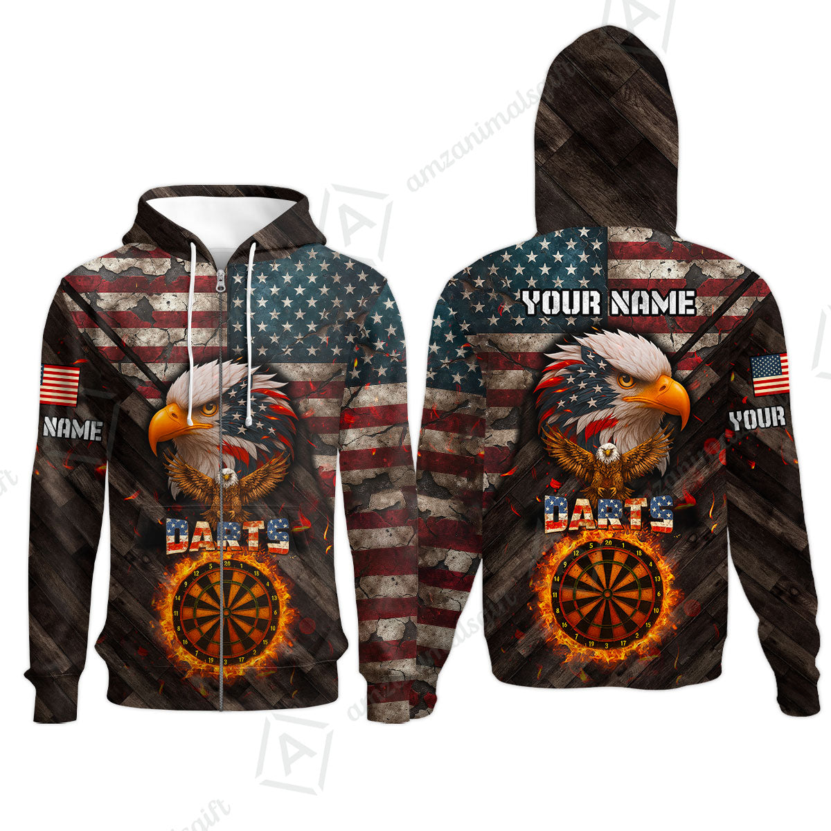 Customized American Flag Darts Polo Shirt, Darts Dartboard Fire Flame Eagle Style Jersey Polo Shirt for Darts Players