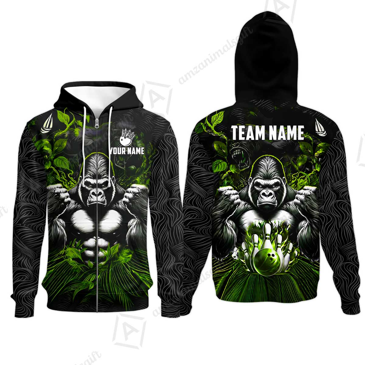 Custom Bowling Jersey Polo Shirt, Furious Gorilla Mascot, Custom Bowling Jersey Team Shirt For Players With Name & Team Name