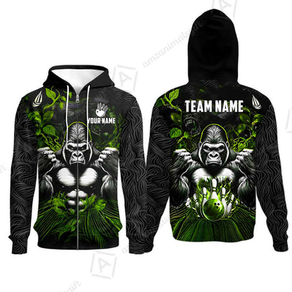 Custom Bowling Jersey Polo Shirt, Furious Gorilla Mascot, Custom Bowling Jersey Team Shirt For Players With Name & Team Name
