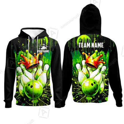 Custom Bowling Jersey Polo Shirt, Neon King Crown, Custom Bowling Jersey Team Shirt For Players With Name and Team Name
