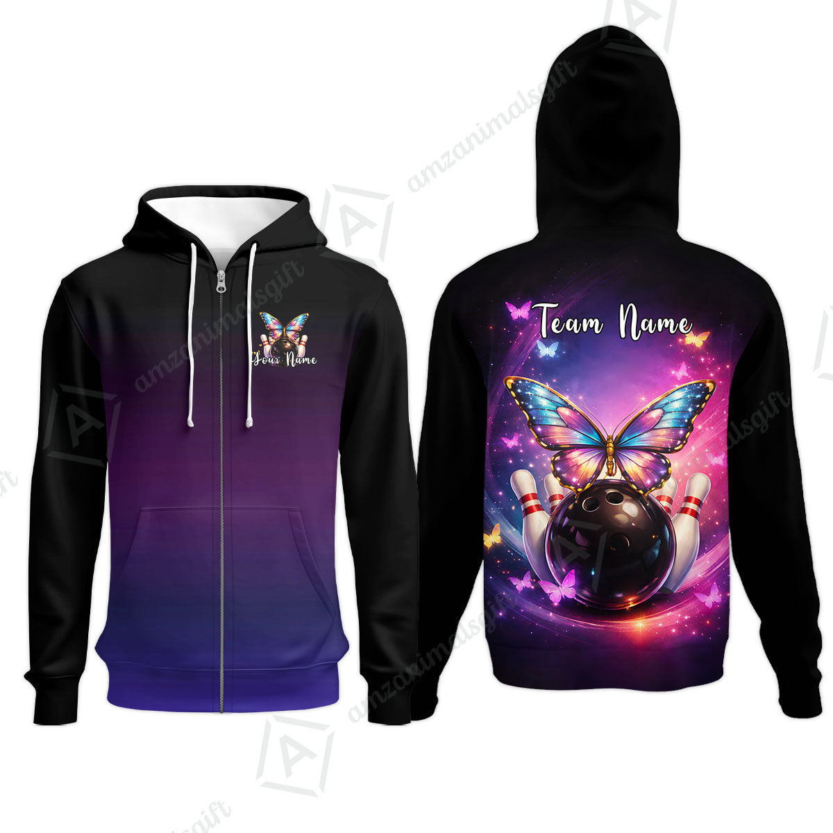 Custom Bowling Polo Shirt, Midnight Butterfly Bowling, Custom Bowling Polo Team Shirt With Name & Team Name