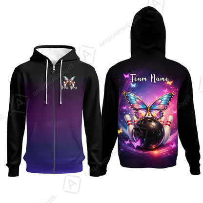 Custom Bowling Polo Shirt, Midnight Butterfly Bowling, Custom Bowling Polo Team Shirt With Name & Team Name