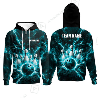 Custom Bowling Jersey Polo Shirt, Electric Lightning Storm Bowling, Custom Bowling Jersey Team Shirt For Players With Name and Team Name