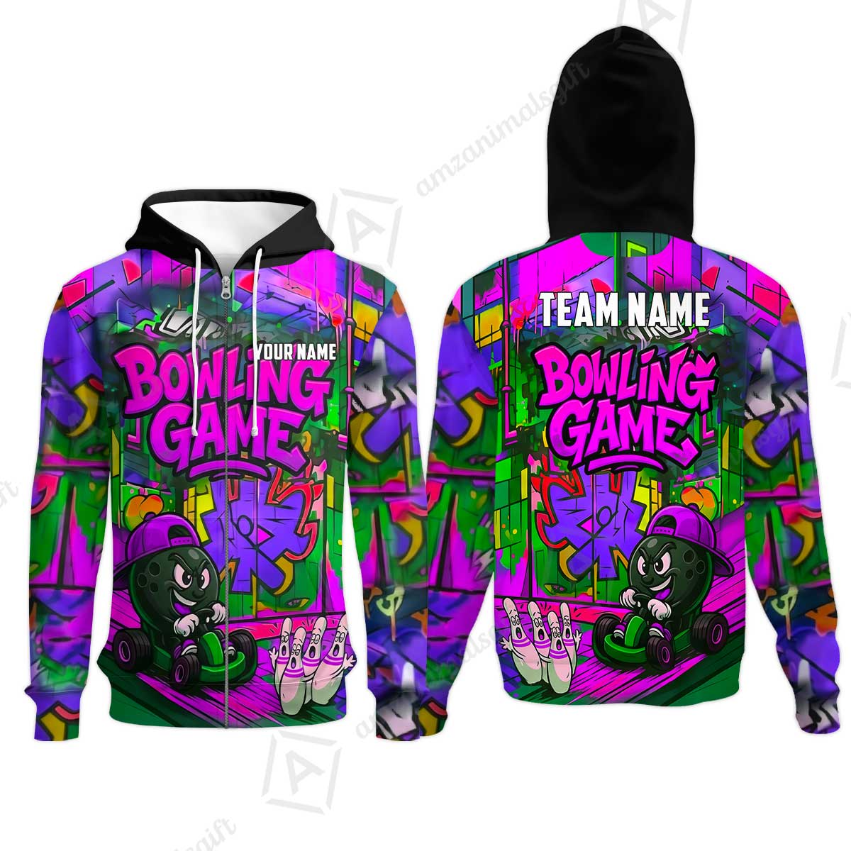Custom Bowling Jersey Polo Shirt, Street Graffiti Go Kart Ball, Custom Bowling Jersey Team Shirt For Players With Name and Team Name