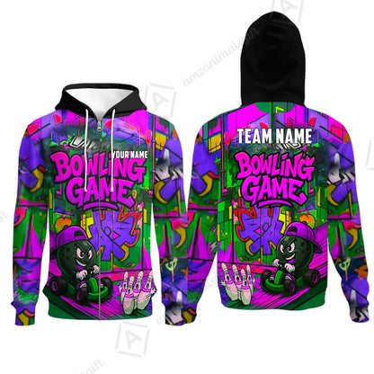 Custom Bowling Jersey Polo Shirt, Street Graffiti Go Kart Ball, Custom Bowling Jersey Team Shirt For Players With Name and Team Name