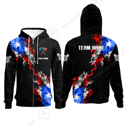 Customized American Flag Darts Stand Collar Quater-Zip, Darts Smoke USA Flag Team Style Jersey Polo Shirt, Outfit for Darts Players