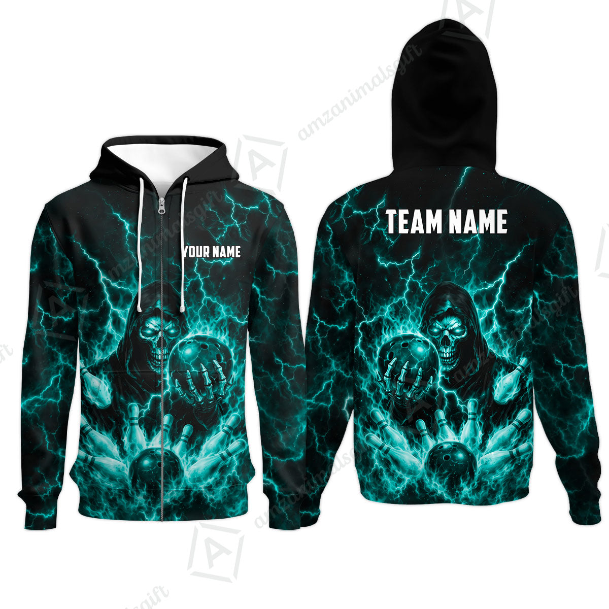 Custom Bowling Jersey Polo Shirt, Lightning Grim Reaper, Custom Bowling Jersey Team Shirt For Players With Name & Team Name