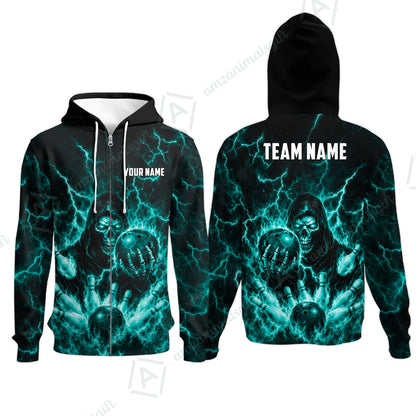 Custom Bowling Jersey Polo Shirt, Lightning Grim Reaper, Custom Bowling Jersey Team Shirt For Players With Name & Team Name
