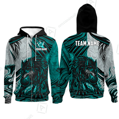 Custom Bowling Jersey Polo Shirt, Lone Wolf Strike & Emerald Frost, Custom Bowling Jersey Team Shirt For Players With Name & Team Name