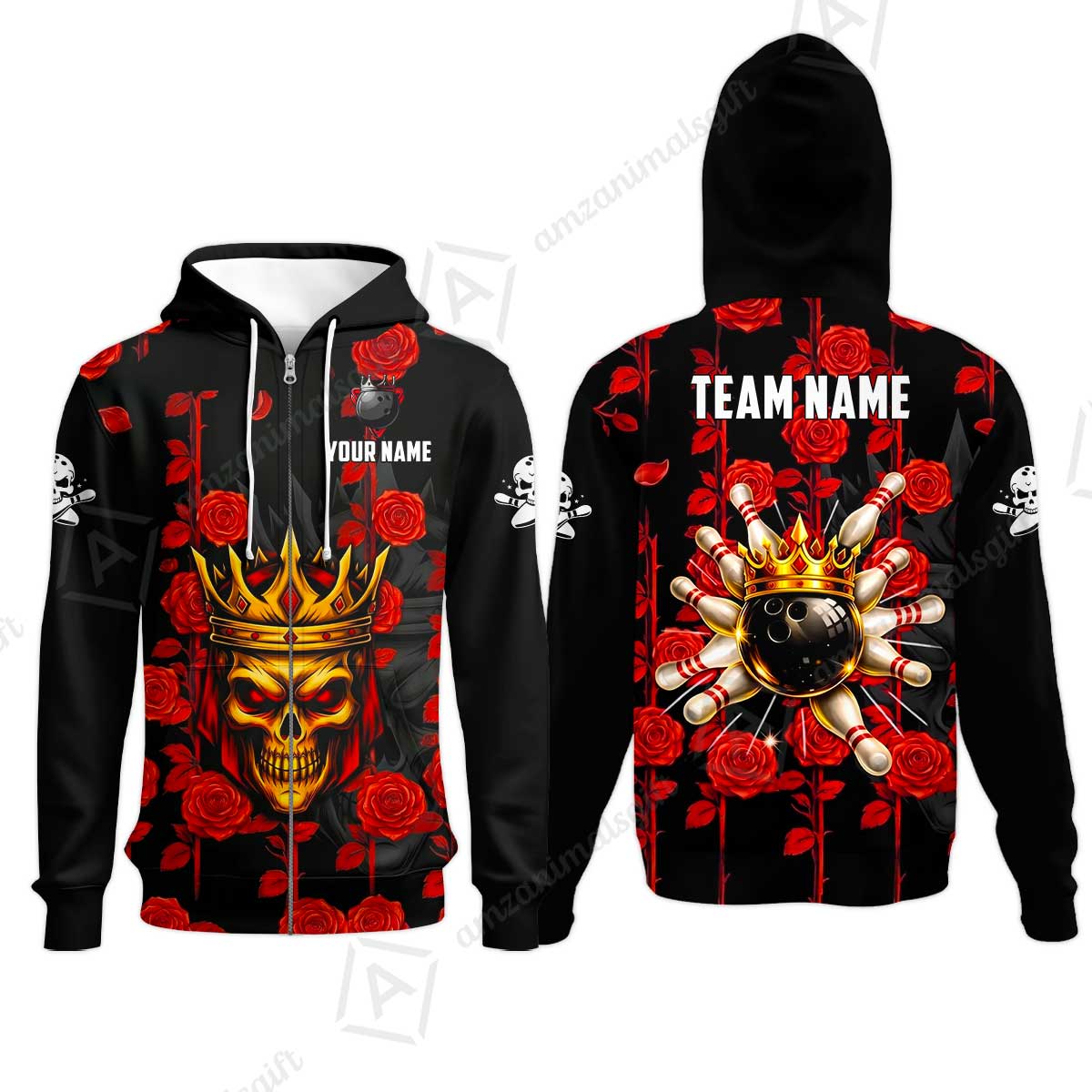 Custom Bowling Jersey Polo Shirt, Royal Skull Bowling, Custom Bowling Jersey Team Shirt For Players With Name & Team Name