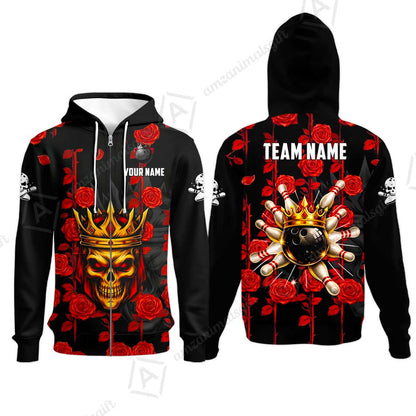 Custom Bowling Jersey Polo Shirt, Royal Skull Bowling, Custom Bowling Jersey Team Shirt For Players With Name & Team Name