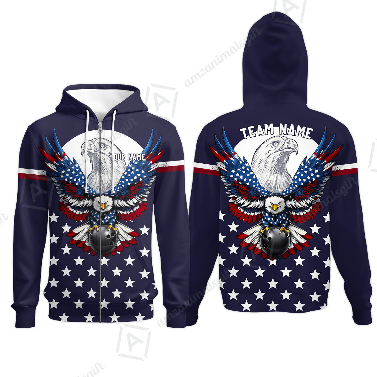Custom Bowling Jersey Polo, Eagle American Flag, Custom Bowling Jersey Team Shirt For Players With Name & Team Name