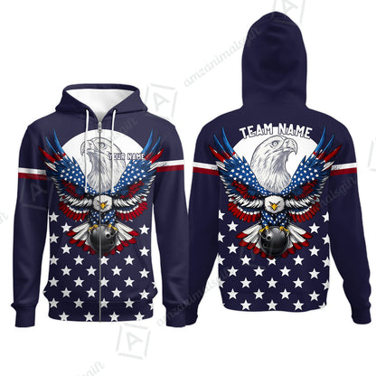 Custom Bowling Jersey Polo, Eagle American Flag, Custom Bowling Jersey Team Shirt For Players With Name & Team Name