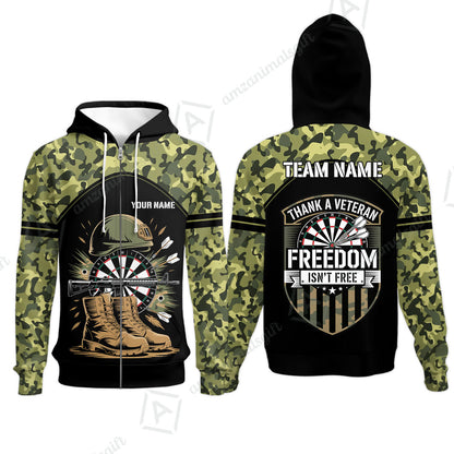 Custom Military Green Camouflage Dartboard Collar Quater-Zip Jersey Team Shirts, Customized Name Team Name Darts Team Jerseys Uniform