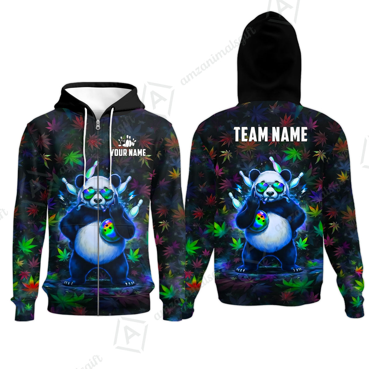 Custom Bowling Jersey Polo Shirt, Badass Stoner Panda & Psychedelic Leaves, Custom Bowling Jersey Team Shirt For Players With Name & Team Name